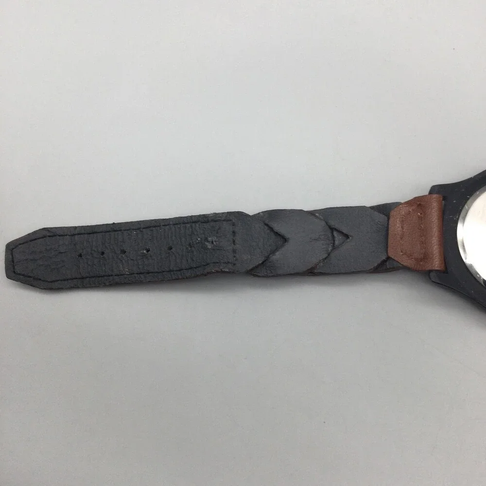 Wrangler Mens Watch 39mm White Dial Brown Leather Band Date New Battery